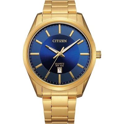 Citizen Men's quartz watch in gold stainless steel with blue dial. | Doucet Latendresse