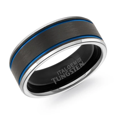 LOGAN RING: Blue and black TUNGSTENE ring with a metallic touch -HYPOALLERGENIC-.. Color: black | Doucet Latendresse