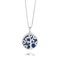 Pendentif locket rond  bleu , motif arbre -chaine 16. Color: blanc | Doucet Latendresse