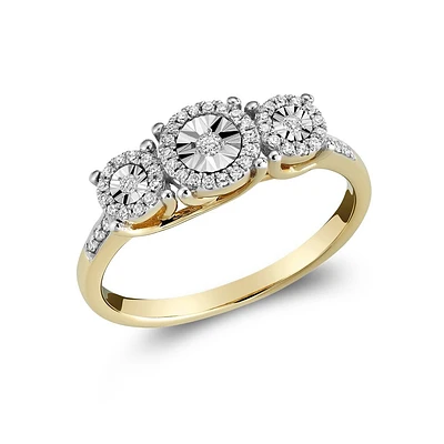 3 stone ring for women in 10k Yellow Gold  and 15pts Diamond. Color: yellow | Doucet Latendresse