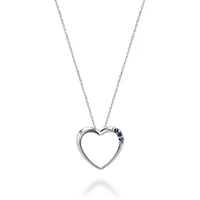 Pendentif  coeur avec saphir en pierre véritable  et  or Blanc 10k-Chaine 18