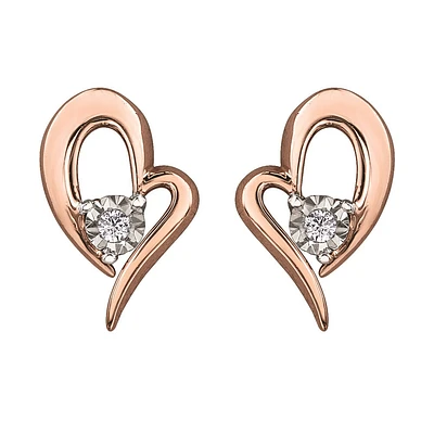 Heart-shaped earrings - 10K rose gold & Diamonds totaling 2pts. Color: pink | Doucet Latendresse