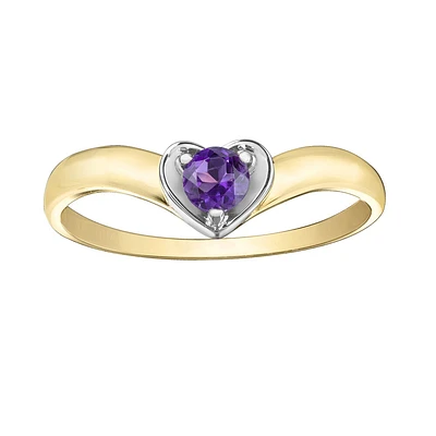 Heart shaped ring - 10K yellow gold with amethyst. Color: yellow | Doucet Latendresse