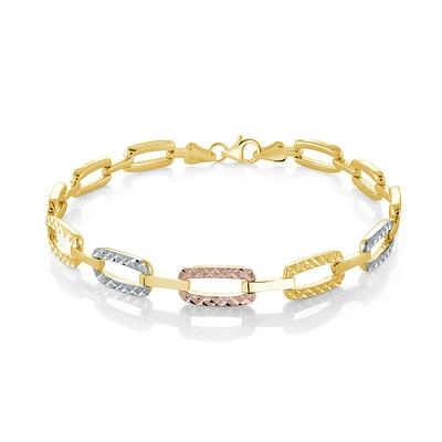 10K Tri-Color Gold Textured Link Bracelet – 7.5