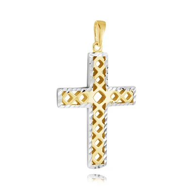 Pendentif croix  en or 2-tons 10K (jaune et blanc). Color: 2 tons | Doucet Latendresse