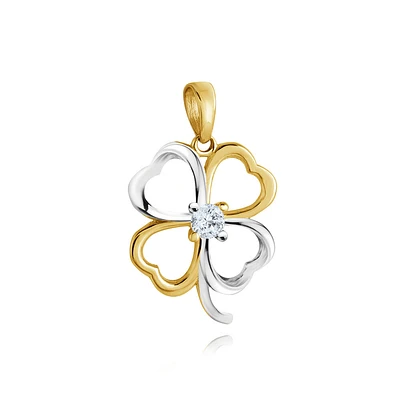 Pendentif trèfle pour femme - Or jaune et blanc 10K & Zircons cubiques. Color: 2 tons | Doucet Latendresse