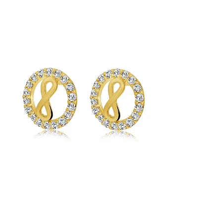 Boucles d'oreilles infini avec zircons cubiques en or jaune 10K. Color: jaune | Doucet Latendresse