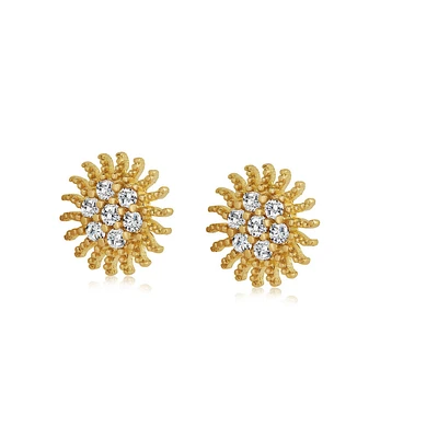 Boucles d'oreilles soleil avec zircons cubiques en or jaune 10K. Color: jaune | Doucet Latendresse