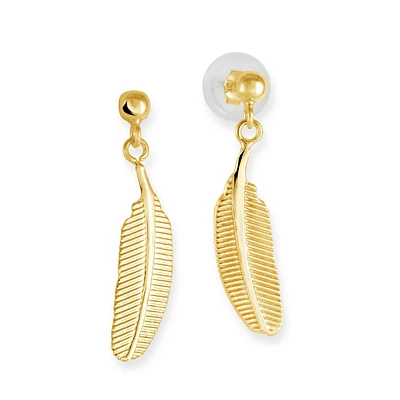 Boucles d'oreilles Fillette plume pour enfant en or jaune 10K. Color: jaune | Doucet Latendresse