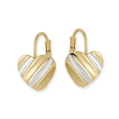 Boucles d'oreilles coeur  pour enfant - Or 2 tons blanc et jaune 10K. Color: 2 tons | Doucet Latendresse