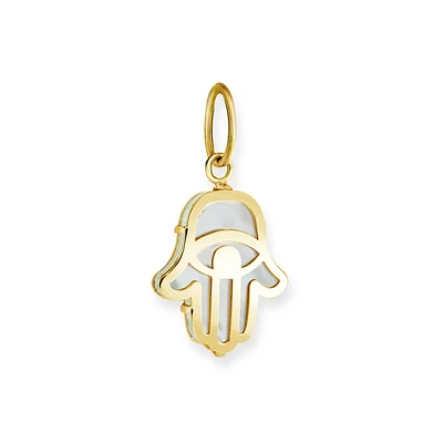 Mother of pearl hamsa pendant in10k yellow gold. Color: yellow | Doucet Latendresse