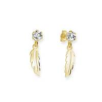 10K Yellow Gold Child Feather Earrings with cubic zirconia. Color: yellow | Doucet Latendresse