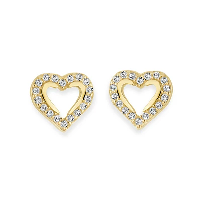 Heart earrings in 10K yellow gold with cubic zirconia. Color: yellow | Doucet Latendresse