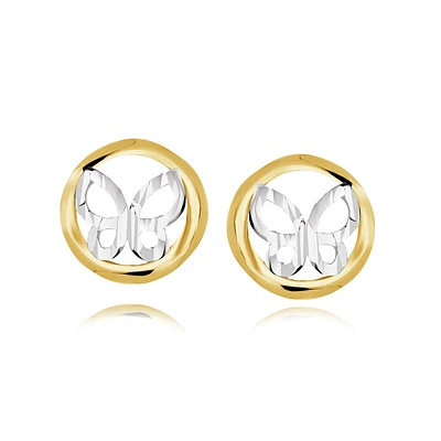 Boucles d'oreilles papillon en or jaune et blanc 10K pour femme. Color: 2 tons | Doucet Latendresse