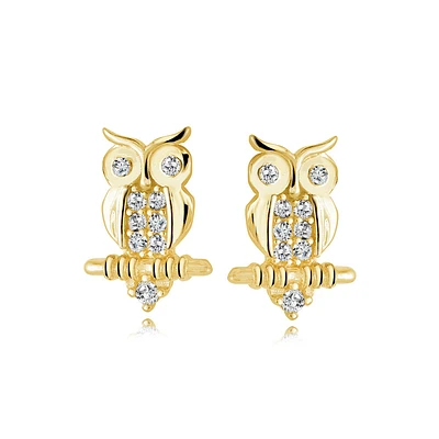 Boucles d'oreilles hibou avec zircons cubiques en or jaune 10. Color: jaune | Doucet Latendresse