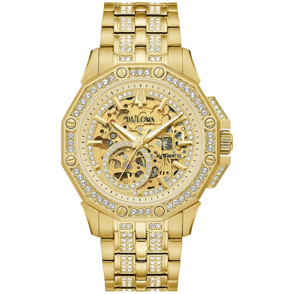 Bulova watch for men from the crystal collection with  gold-tone stainless steel case and bracelet with 251 crystals on the bezel | Doucet Latendresse