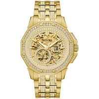 Bulova watch for men from the crystal collection with  gold-tone stainless steel case and bracelet with 251 crystals on the bezel | Doucet Latendresse