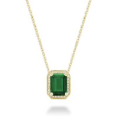 Pendentif émeraude synthétique avec diamant totalisant 8 pts-Or jaune 10K. Color: jaune | Doucet Latendresse