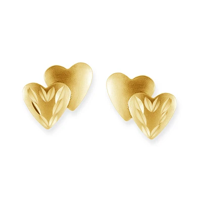 Heart earrings with pattern in 10K yellow Gold. Color: yellow | Doucet Latendresse