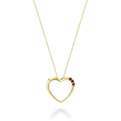 Heart pendant with chain for women with synthetic ruby ??- 10K yellow Gold. Color: yellow | Doucet Latendresse