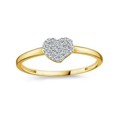 Women's heart ring with cubic zirconia - 10K yellow Gold. Color: yellow | Doucet Latendresse