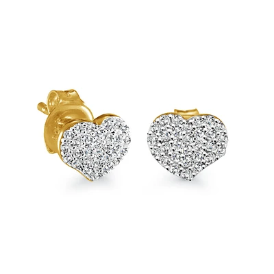 Heart-shaped earrings for women with cubic zirconia - 10K yellow Gold. Color: yellow | Doucet Latendresse