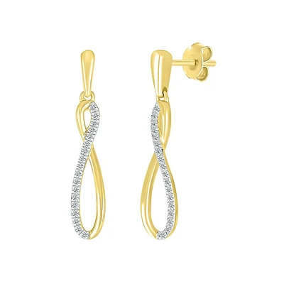 Dangling infinity earrings in 10K yellow gold and diamonds. Color: yellow | Doucet Latendresse