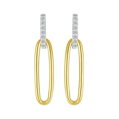 Boucles d'oreilles pendante trombone  en argent sterling et Or 10K avec diamants.. Color: jaune | Doucet Latendresse