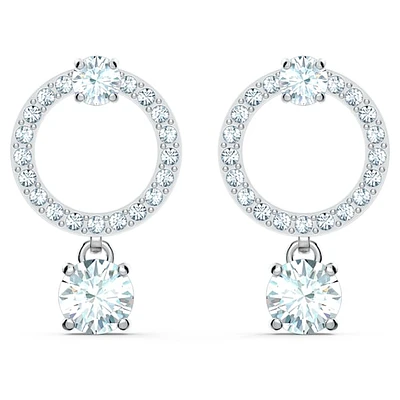 Swarovski ''Attract'' hoop earrings - Round cut, White, Rhodium plated. Color: white | Doucet Latendresse