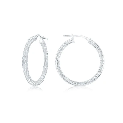 Hoops earrings with patterns for women - Sterling silver