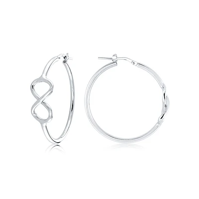 Hoops earrings with infinity symbol for women - Sterling Silver, rhodium plated. Color: white | Doucet Latendresse