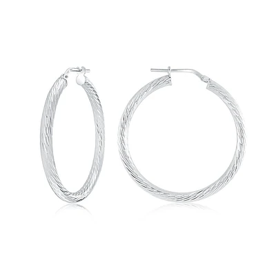 Boucles d'oreilles anneaux avec motifs pour femme - Argent sterling,plaqué rhodium. Color: blanc | Doucet Latendresse