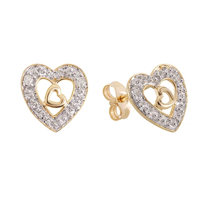 Boucles d'oreilles en coeur pour femme - Or jaune 10K et diamants 2pts. Color: jaune | Doucet Latendresse