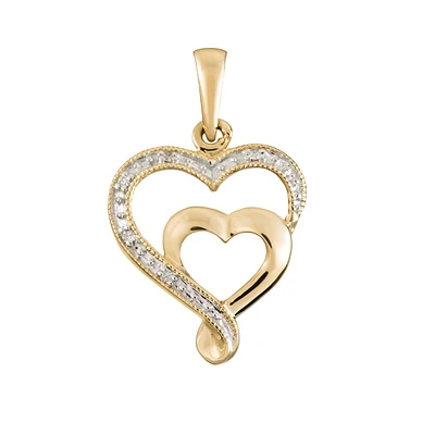 Pendentif en coeur en Or jaune 10K et diamants. Color: jaune | Doucet Latendresse