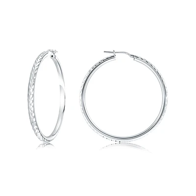 Boucles d'oreilles en anneaux avec motifs pour femme - Argent sterling,Rhodium plaqué. Color: blanc | Doucet Latendresse