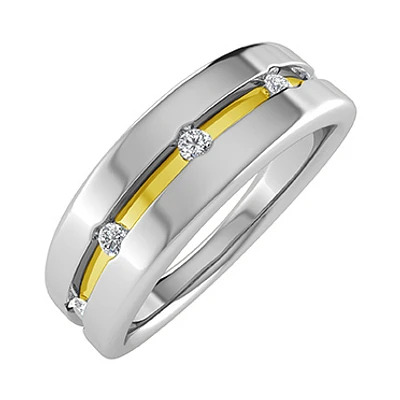 Jonc pour homme - Argent sterling et Or jaune 10K avec diamants. Color: gris | Doucet Latendresse