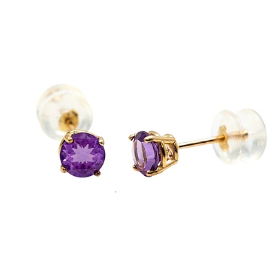 Earrings with genuine Amethyst 5mm - 10K yellow Gold. Color: yellow | Doucet Latendresse