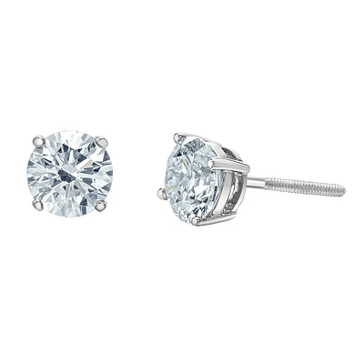 Boucles d'oreilles en or blanc 14k et 2 carat diamant cultivé en laboratoire. Color: blanc | Doucet Latendresse