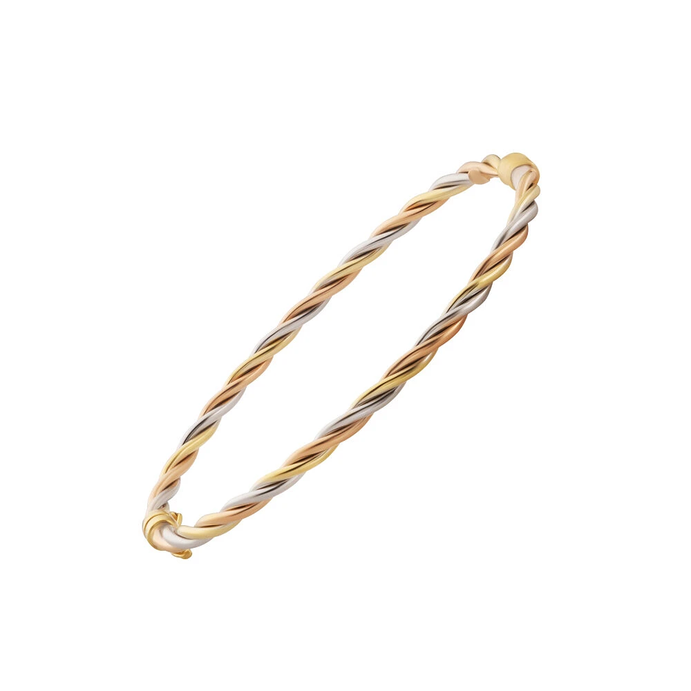 Bracelet rigide 10K en or 3 tons (jaune, blanc, et rose). Color: 3 tons | Doucet Latendresse