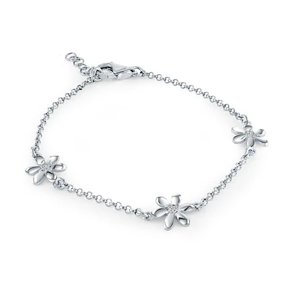 Flower bracelet and cubic zirconia for women 7'' - Sterling Silver. Color: white | Doucet Latendresse