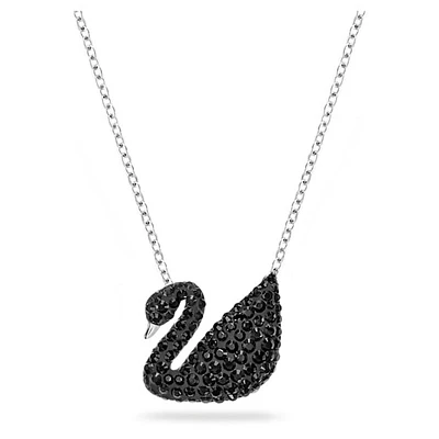 Swarovski Iconic Swan pendant Swan, Medium, Black, Rhodium plated. Color: white | Doucet Latendresse