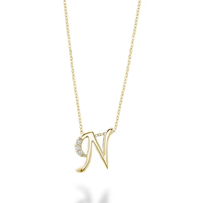 Pendentif forme N en or jaune 10K avec diamants de 3PTS. Color: jaune | Doucet Latendresse