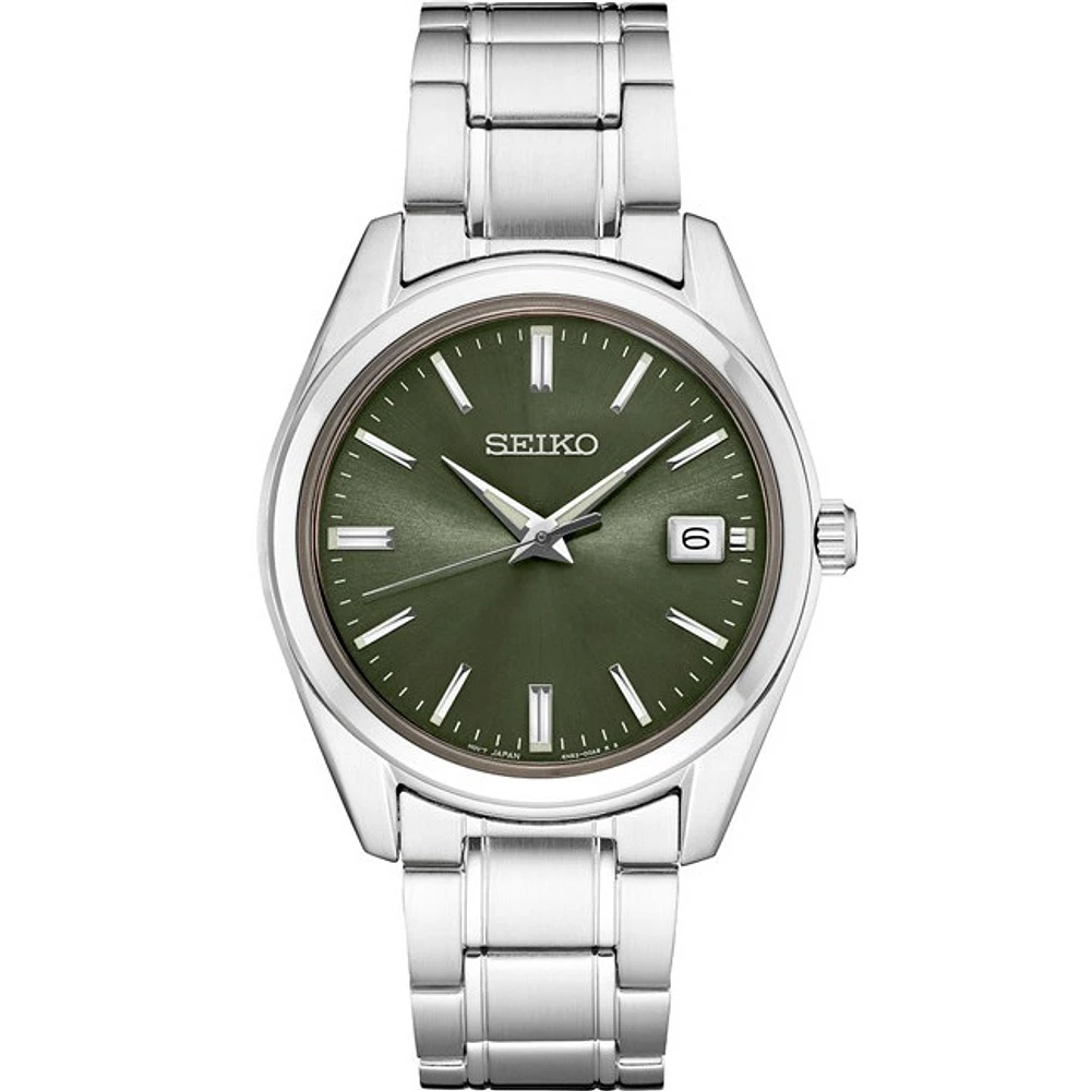 Seiko Stainless Steel Watch – 40 mm Green Dial, Stainless Steel Bracelet | Doucet Latendresse