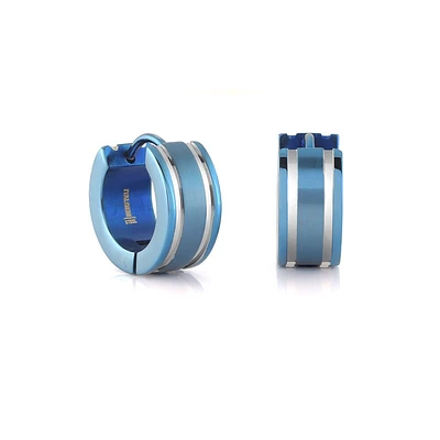 Two Stripe Hoops - Stainless Steel. Color: blue | Doucet Latendresse