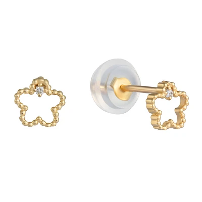 10k gold flower-shaped earrings for children. Color: yellow | Doucet Latendresse