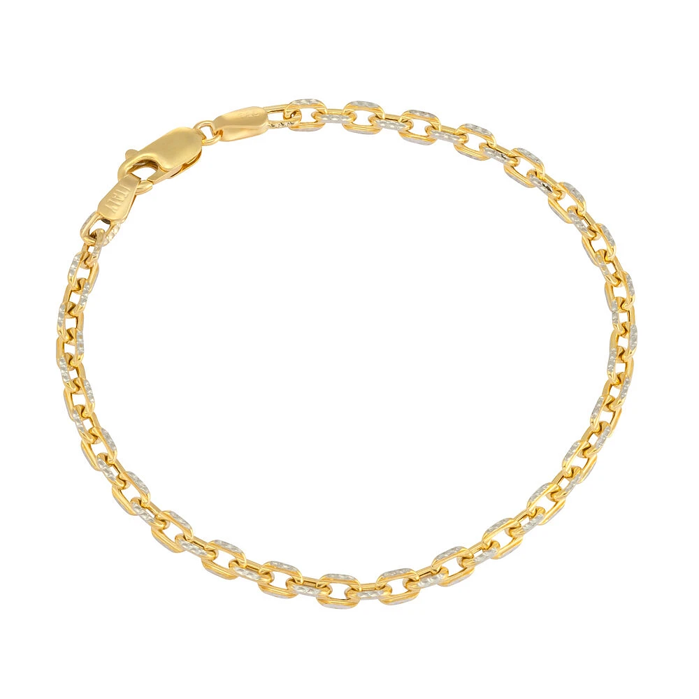 10K Yellow and White Gold Diamond-Cut Link Bracelet – 7.5