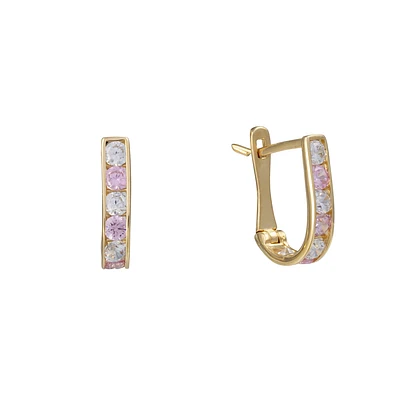 Boucles d'Oreilles Blanc et Rose - Or 10k & Zircon Cuibique. Color: jaune | Doucet Latendresse