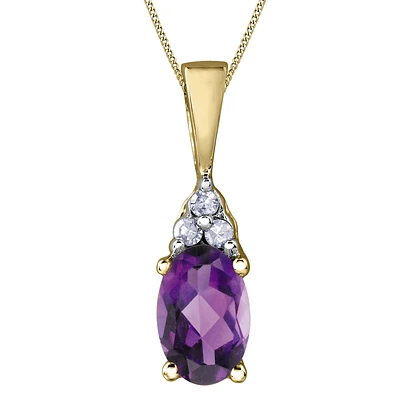 Pendentif femme pierre véritable amethyste Or-10k & Diamants (avec chaine). Color: jaune | Doucet Latendresse