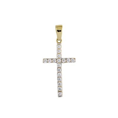 Women's two-tone cross pendant in 10K Gold and Cubic Zircon (without chain. Color: 2 tone | Doucet Latendresse