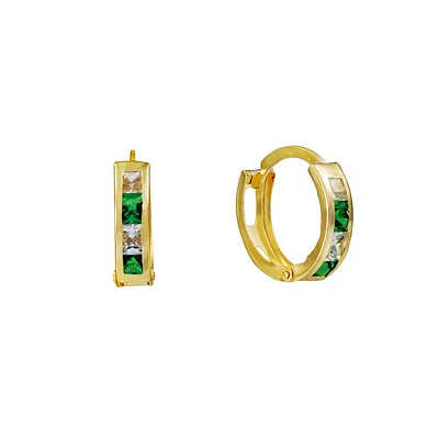 Boucles d'Oreilles femme  Or-10k & Zircon vert-blanc13mm. Color: jaune | Doucet Latendresse